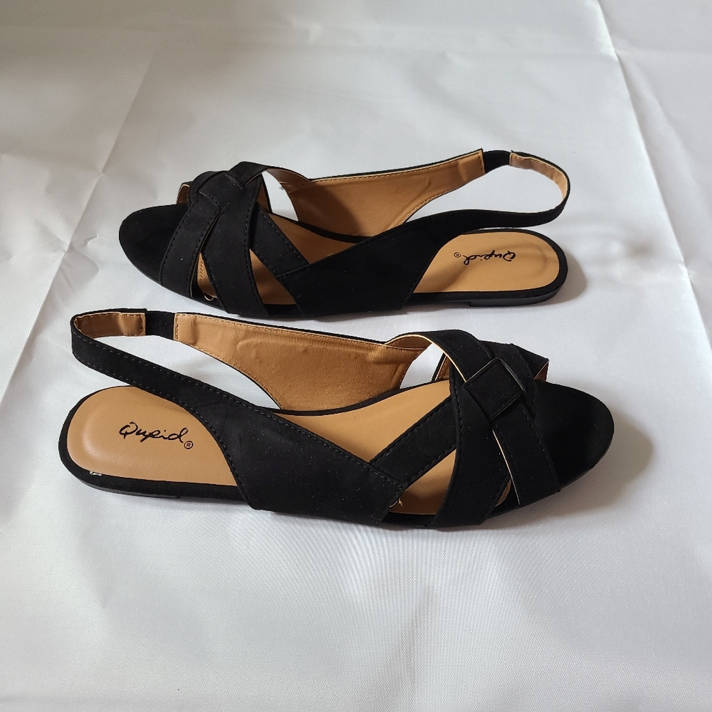 Qupid black slingback flat open toe sandals new